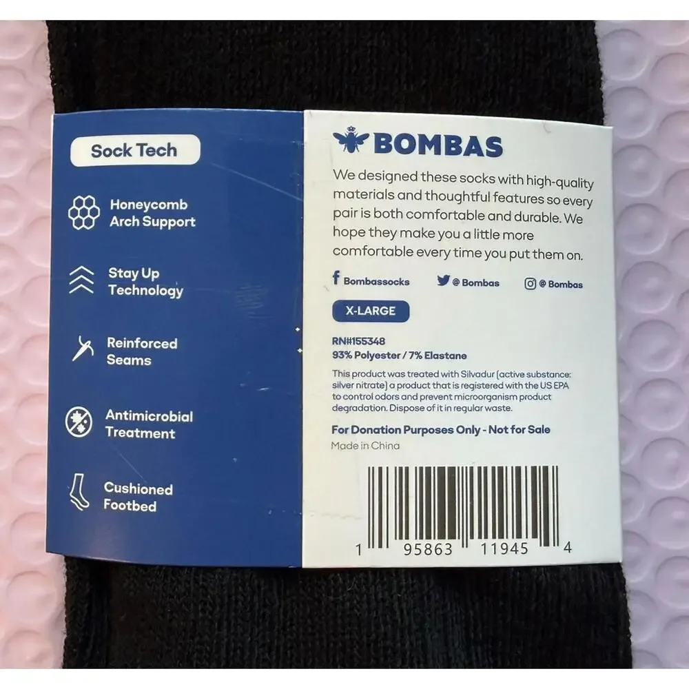 Bombas Black Crew Calf Socks Adult XL with Honeycomb Arch Support Lot 4 PairsNWT - Picture 3 of 10